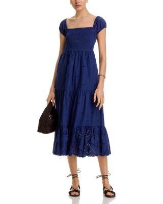Eyelet Smocked Midi Dress