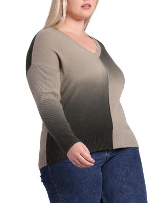 Plus Size Cashmere Dip Dye V-neck Pullover