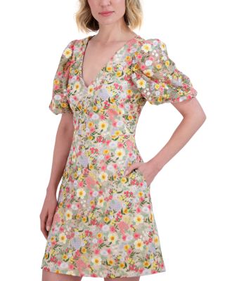 V Neck Puff Sleeve Dress