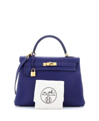 Pre-Owned HERMÈS - Kelly 32 Handbag Blue Togo with Gold Hardware