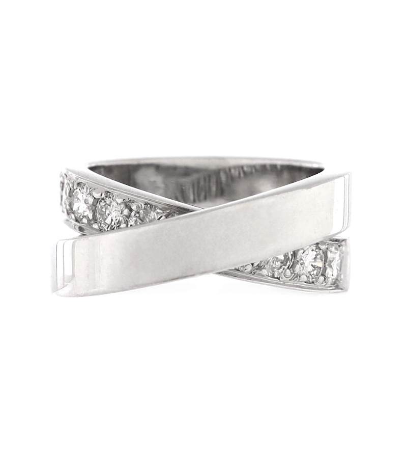 Pre-owned Pre-owned Cartier Cartier Paris Nouvelle Vague Crossover Ring 18k White Gold With Diamonds