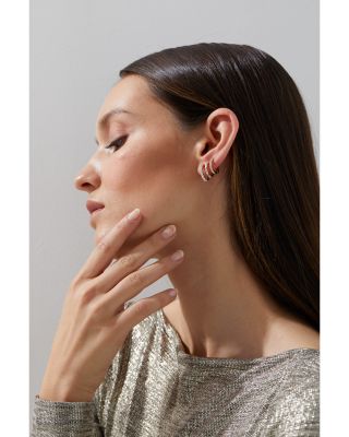 Cubic Zirconia Triple Row Hoop Earrings in 18K Gold Plated