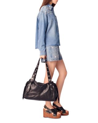 Denim Shirt with Embroidered Beads