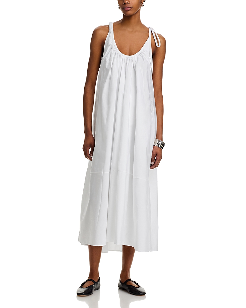 Co Sleeveless Gathered Maxi Shift Dress In White