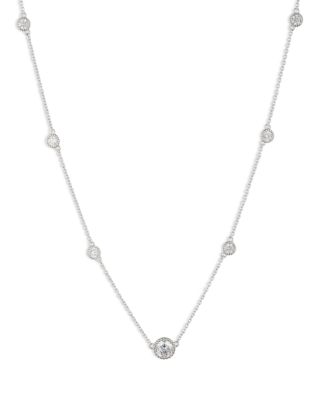 Cubic Zirconia Station Collar Necklace in Sterling Silver, 16"-19" 