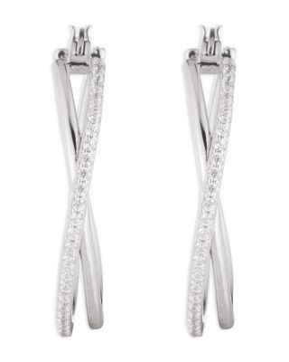 Pav&eacute; Crisscross Hoop Earrings in Sterling Silver 