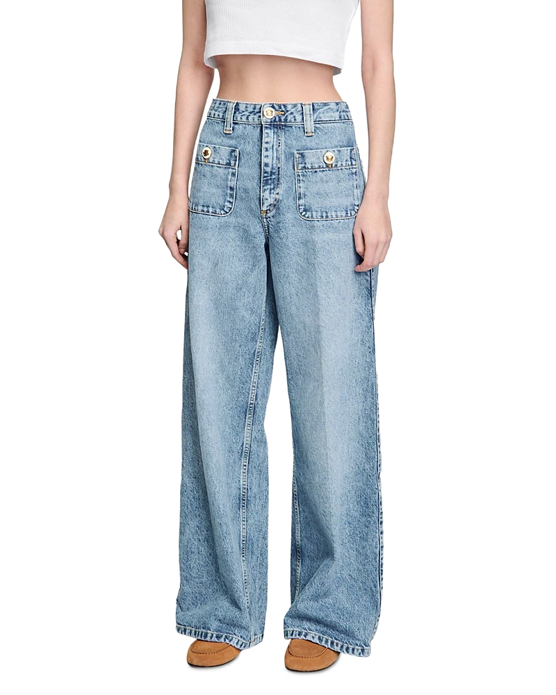 Sandro Faded Straight Jeans In Blue Jean In Blue Jean