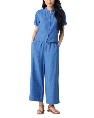 Washed Linen D&eacute;lav&eacute; Mandarin Collar Shirt