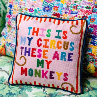 My Circus, My Monkeys Needlepoint Decorative Pillow