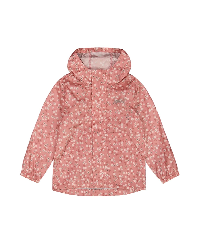Deux Par Deux Girl's Printed Packable Windbreaker Small White Flowers On Pale Pink In Small White Flowers On Pale Pink