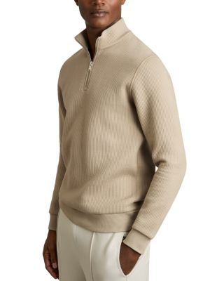 REISS - Ribbed Funnel Neck Half Zip Shirt