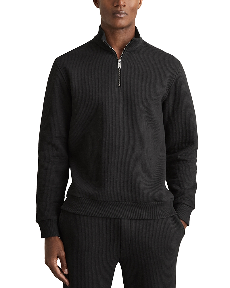Reiss Ribbed Funnel Neck Half Zip Shirt In Washed Black