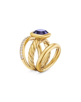 DY Mercer&reg; Three Row Stone Ring in 18K Yellow Gold with Iolite and Diamonds, 12mm