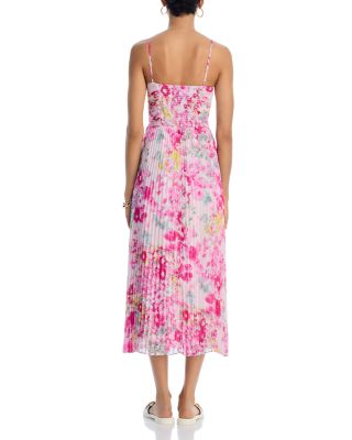 Ray Pleated Floral Chiffon Midi Dress