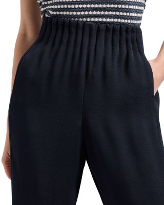 Tonal Chevron Pattern Trousers with Pleated Waistband Detail 