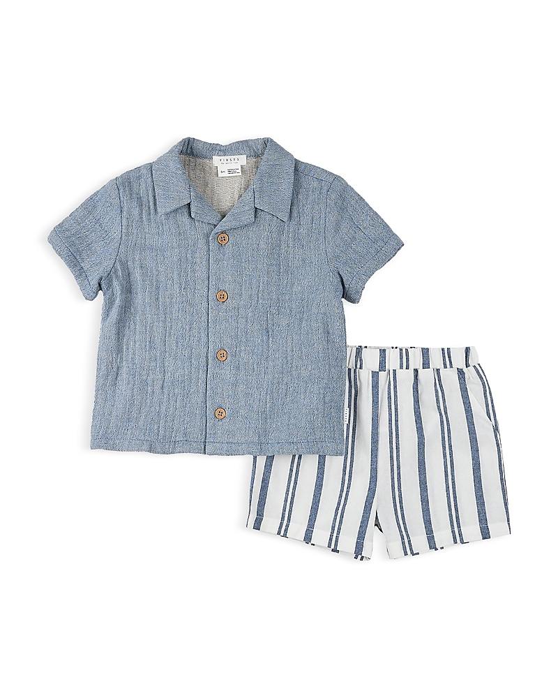 Firsts by petit lem Boys' Chambray Shirt & Striped Shorts Set - Baby