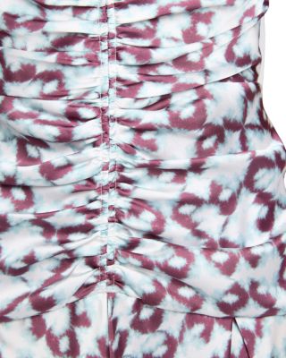 EDEN Sleeveless Fit and Flare Midi Dress with Center Ruching in Graphic Printed Charmeuse