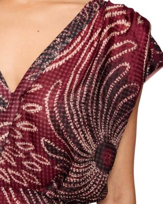 FALLON Cap Sleeve Midi Fit and Flare Dress with Hi-Lo Skirt in Silk Modern Gingham Floral Print