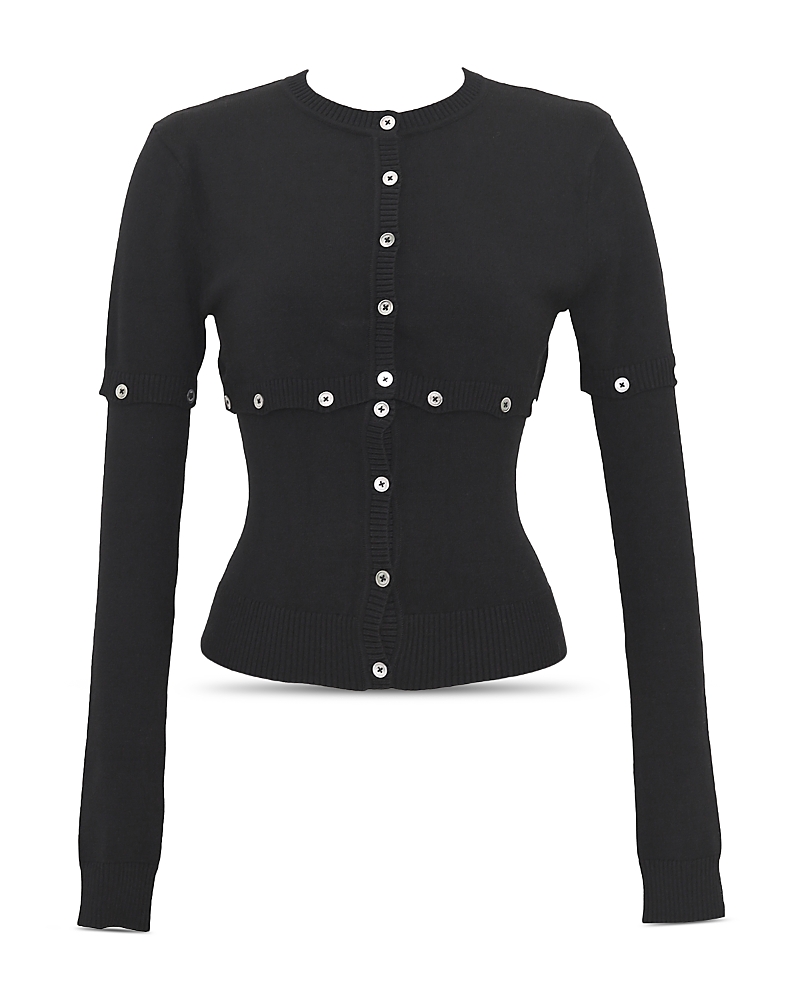 Rokh Multi Button Crewneck Cardigan Sweater In Black