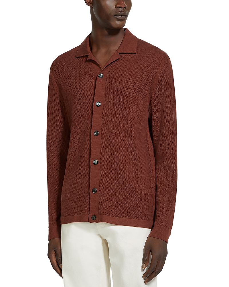 Zegna Textured Wool Shirt Jacket In Brick Red