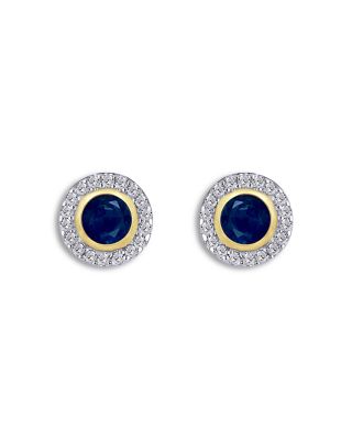Moon & Meadow - 14K Yellow Gold Emerald, Blue Sapphire, Ruby & Diamond Halo Stud Earrings