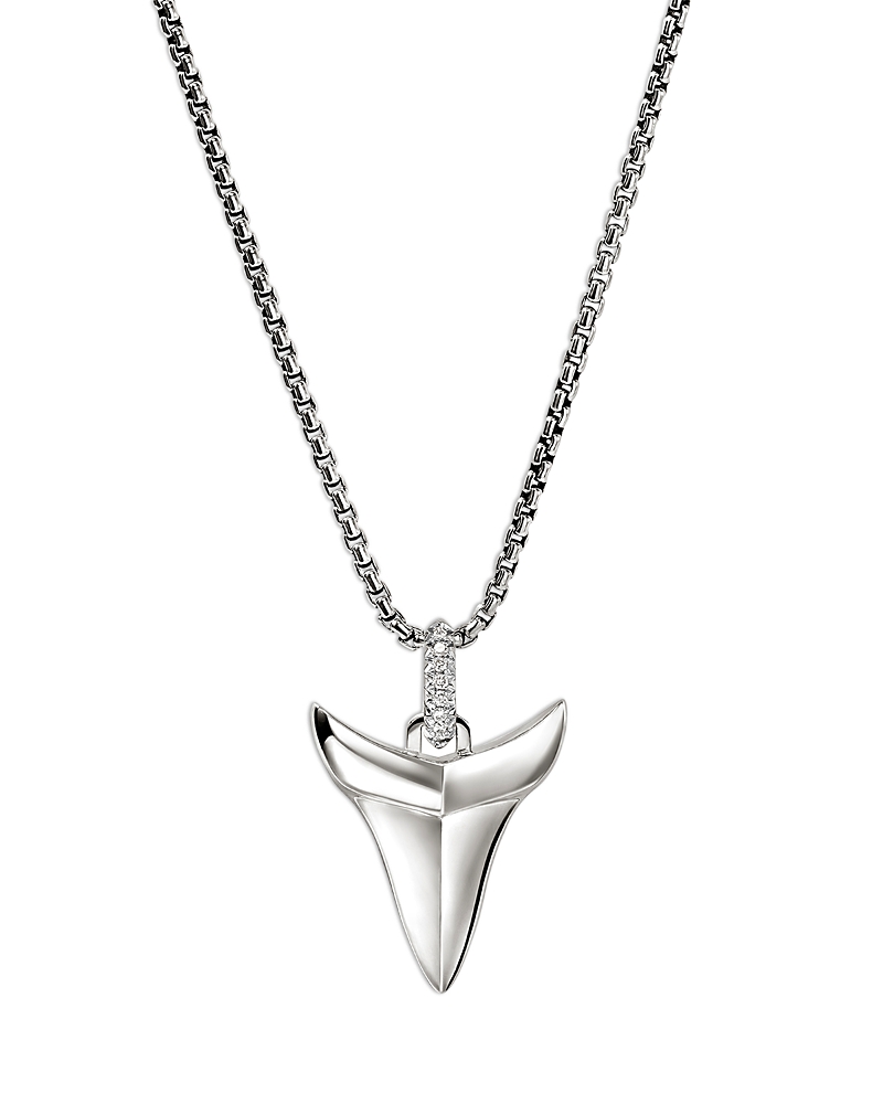 JOHN HARDY MEN'S STERLING SILVER MODERN TALISMAN DIAMOND SHARK TOOTH PENDANT NECKLACE, 22