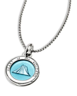 Men's Sterling Silver Modern Talisman Enamel Heart of the Volcano Pendant Necklace, 22"