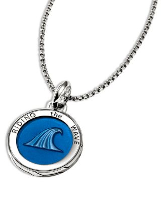 Men's Sterling Silver Modern Talisman Enamel Wave Motif Pendant Necklace, 22"
