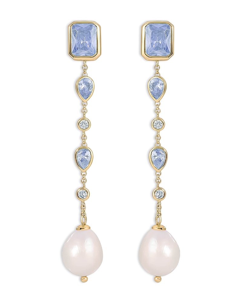 Ettika Gleaming Cubic Zirconia Linear Earrings In Blue/gold