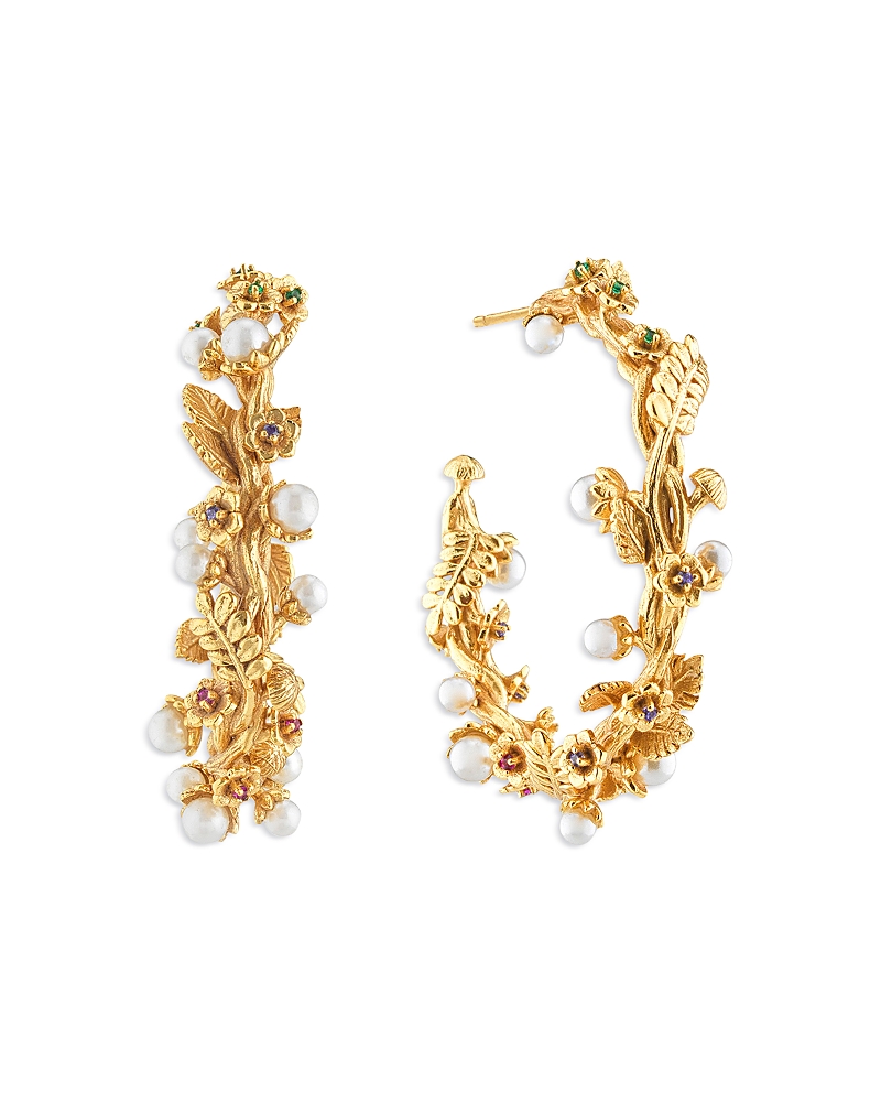 Capucine De Wulf Meadow Pave Flower Grande Hoop Earrings in 18K Gold Plated