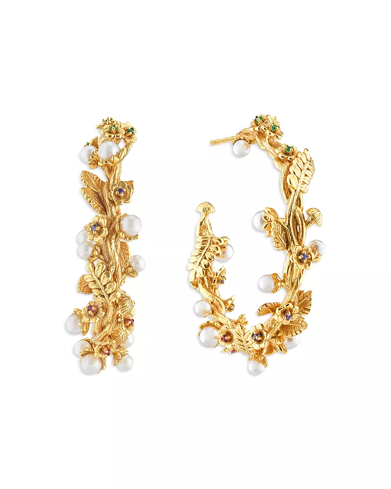 Capucine De Wulf Meadow Pave Flower Grande Hoop Earrings in 18K Gold Plated