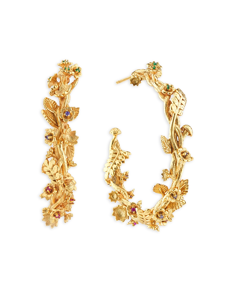 Capucine De Wulf Meadow Pave Flower Grande Hoop Earrings In 18k Gold Plated In Gold