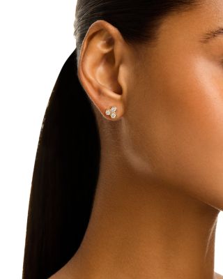 Diamond Hexagon Trio Bezel Stud Earrings in 14K Yellow Gold, 0.5 tcw