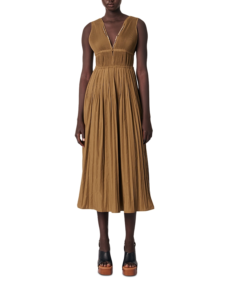 Maje Jewelry Neckline Pleated Dress