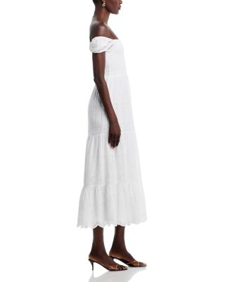 Eyelet Off The Shoulder Midi Dress