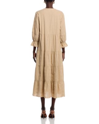 Embroidered Split Neck Midi Dress