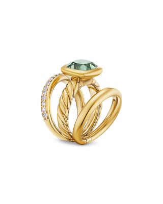 DY Mercer&reg; Three Row Stone Ring in 18K Yellow Gold with Prasiolite and Diamonds, 12mm