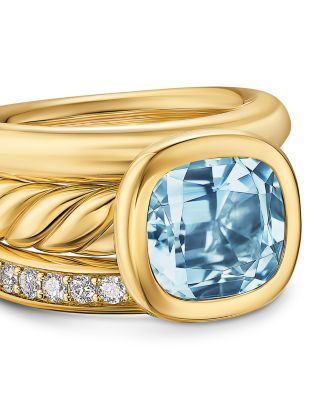 DY Mercer&reg; Three Row Stone Ring in 18K Yellow Gold with Sky Blue Topaz and Diamonds, 12mm