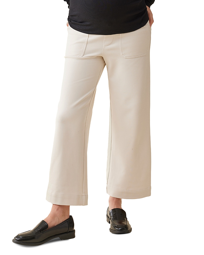 Ingrid & Isabel Wide Leg Ankle Maternity Pants In Stone