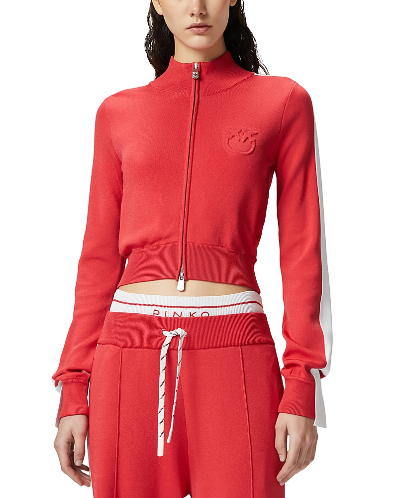Shop Pinko Wellington Maglia Cropped Jacket In Red/white