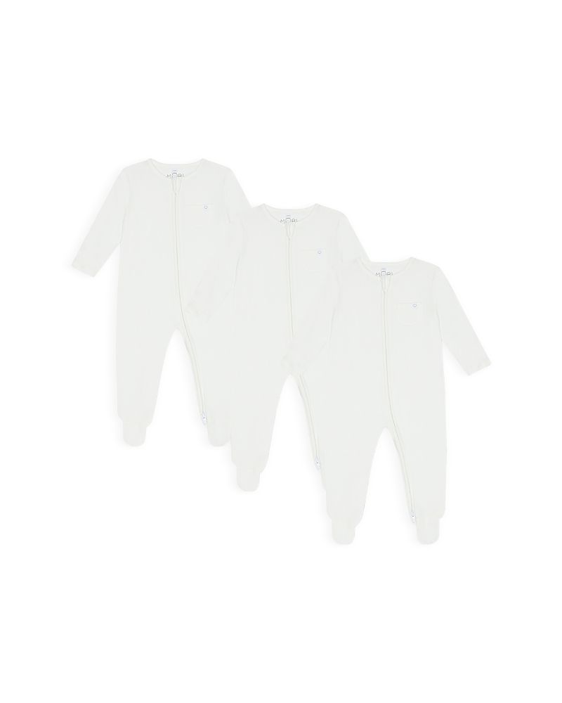 Mori Unisex Clever Zip Baby Pajamas, 3 Pack - Baby In White