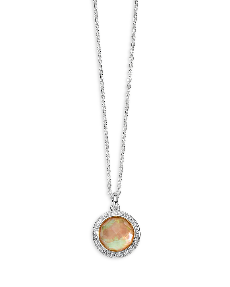 Ippolita Sterling Silver 925 Lollipop Brown Shell Doublet & Diamond Halo Mini Pendant Necklace, 16-18 In Silver