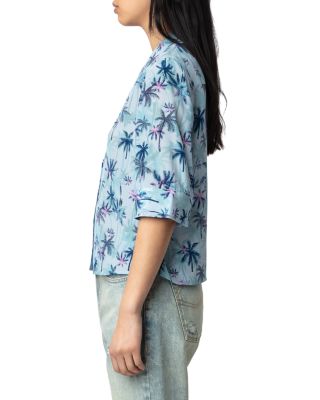 Telmos Sunset Palm Mist Print Silk Top