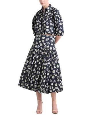 Cinq à Sept Ellah Mini Tossed Poppies Midi Skirt | Bloomingdale's
