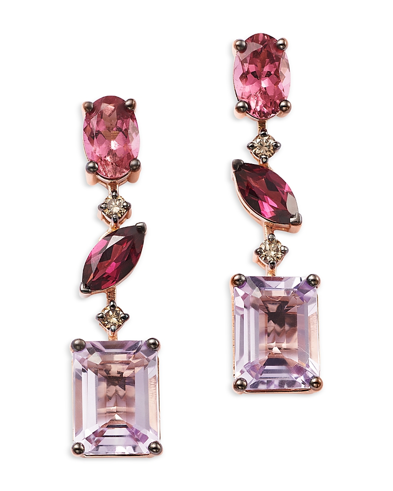 Shop Bloomingdale's Fine Collection Multi Semi-precious Gemstone & Diamond Drop Earrings In 14k Rose Gold In Pink