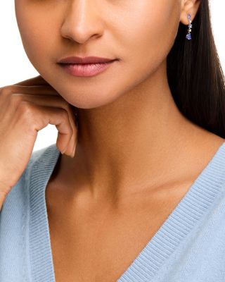 Sapphire & Diamond Linear Drop Earrings in 14K White Gold