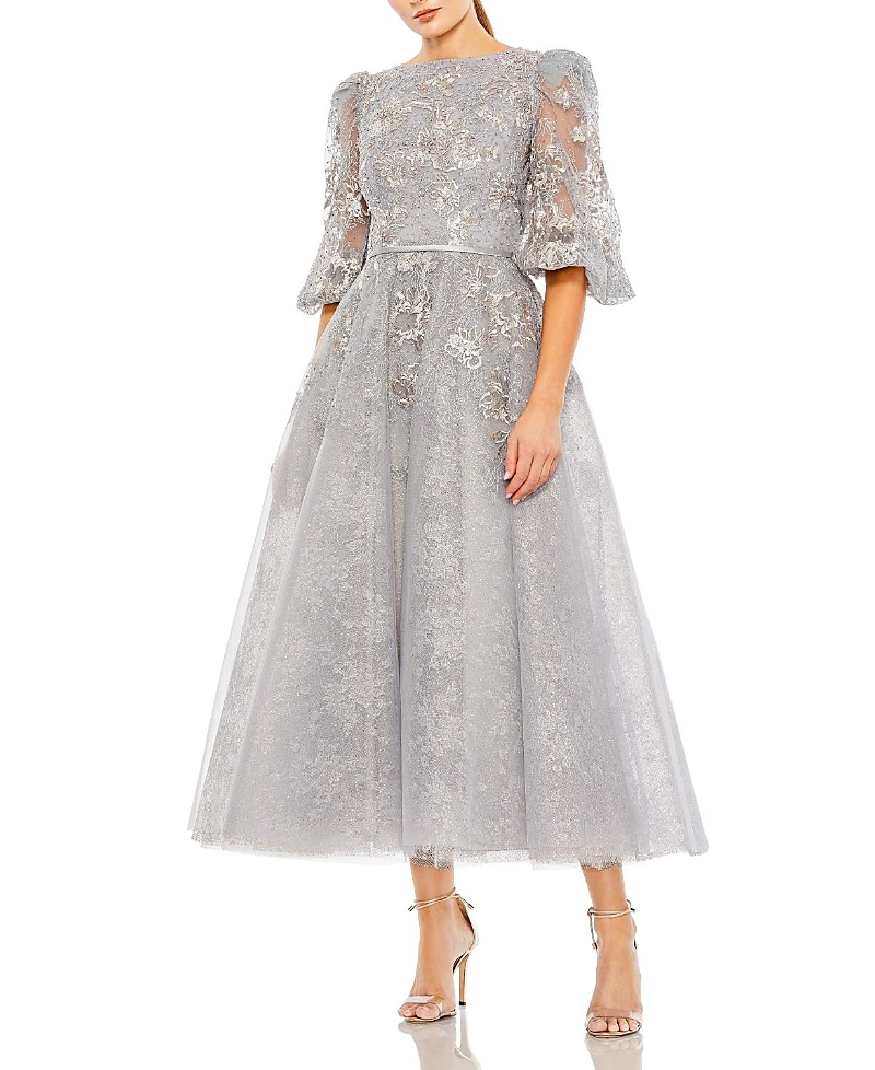 Mac Duggal Beaded Floral Embroidery A-line Cocktail Dress In Platinum