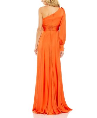 One Shoulder Bishop Sleeve Flowy Gown