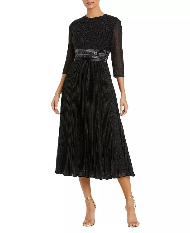 Mac Duggal Shimmering 3/4 Sleeve A-Line Midi Dress