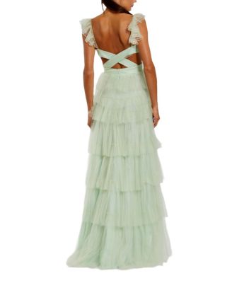 Ruffle Tiered Tulle Cut Out Gown